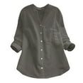 thumbnail image 1 of Pompotops Womens Summer Casual Solid Color V Neck Long Sleeve Tops Buttons Blouses Clearance, 1 of 4