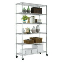 SHCKE Storage Metal Shelf Adjustable 6 Tier 82"x18" Wire Shelving Unit with Wheels Sturdy Steel Layer Rack with Casters for Restaurant Garage Pantry Kitchen Space-Saving Overall Chrome Kitchen Rack