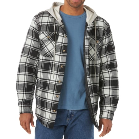 Wrangler Mens Jacket Quilted Plaid Flannel Hoodie