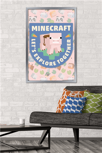 Minecraft - Let's Explore Together Wall Poster, 22.375" x 34" Framed