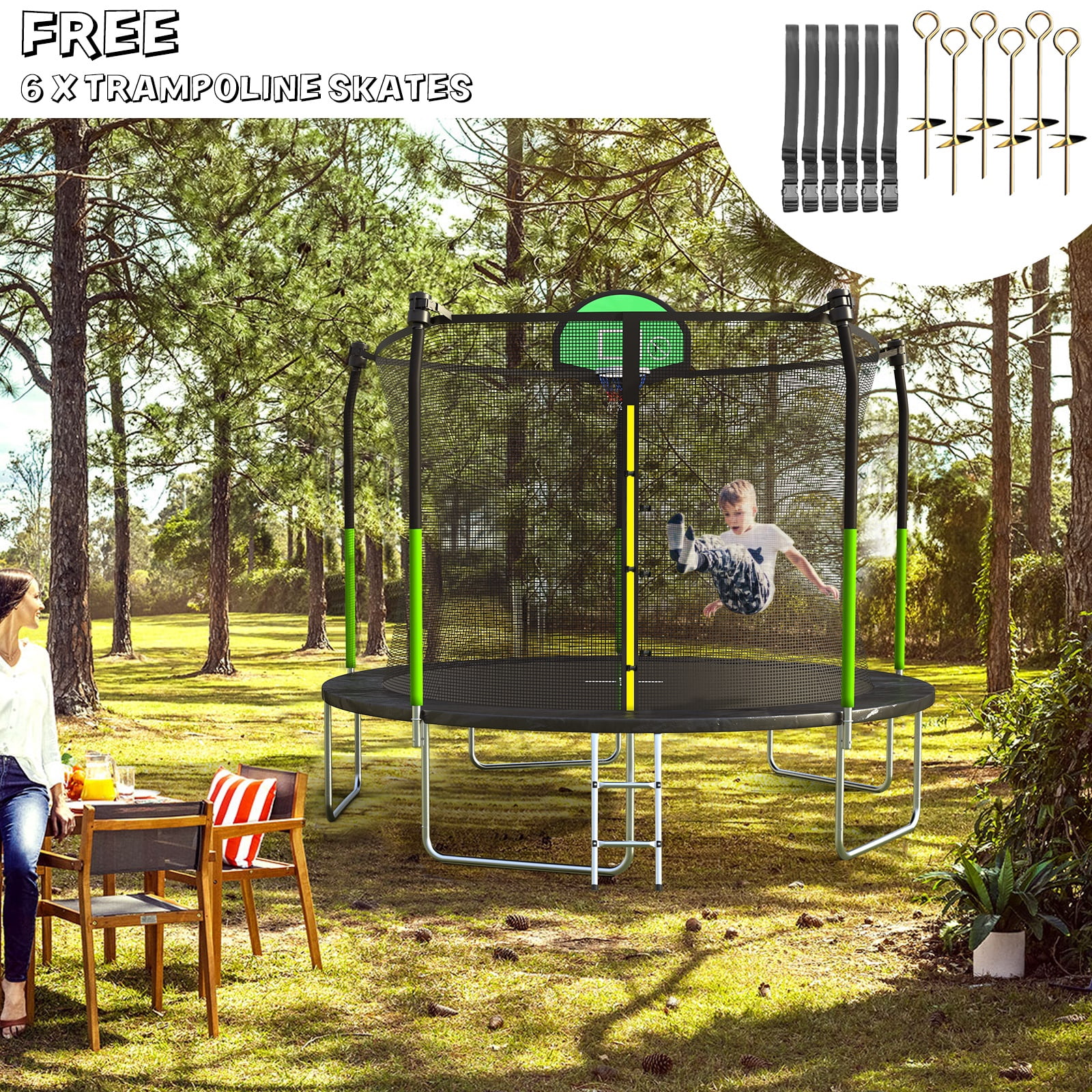AOTOB 12FT Trampoline for Kids and Adults,Outdoor 1400LBS Trampoline with Basketball Hoop,Safety Enclosure Net and Ladder