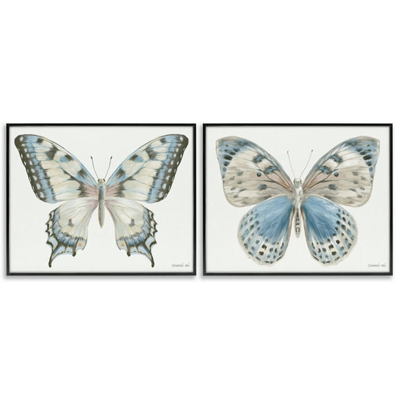 Stupell Industries Blue Accented Butterflies 2 Piece Black Framed Giclee Art Set, design by Danhui Nai, 11 x 14