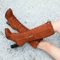 thumbnail image 4 of Chenyee Women's Knee High Combat Boots Vintage Lace Up Chunky High Heel Suede Riding Motorcycle Booties, 4 of 6