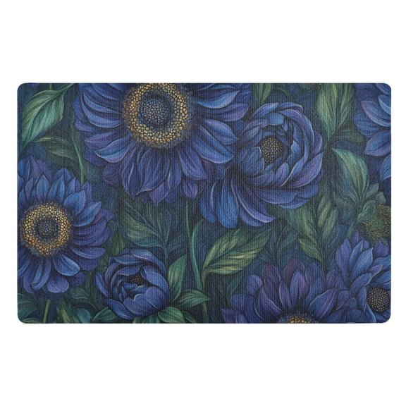 Dark Blue Floral Floor Door Mat Outdoor Indoor for Home Entrance Welcome Mats 32"x20"