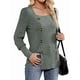 thumbnail image 2 of Blusas de Otoño para Mujer, Cuello Cuadrado Suave, Larga Tipo Farol, Botones Decorativos, Abertura Lateral, Suéter, Túnica, Camisa Verde L, 2 of 9
