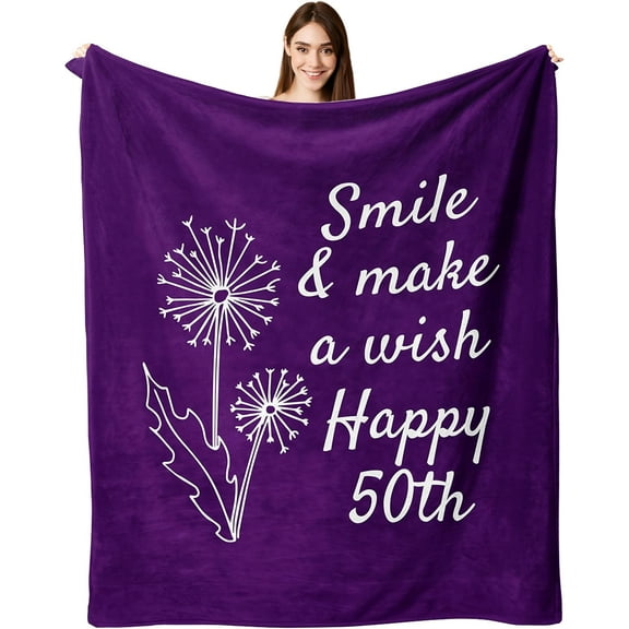 50th Birthday Gifts for Women, 50th Birthday Throw Blanket 60"X50", for 50 Year Old Woman, 50 Year Old Gifts for Women, 50th Birthday Decoration Ideas for Her, Purple