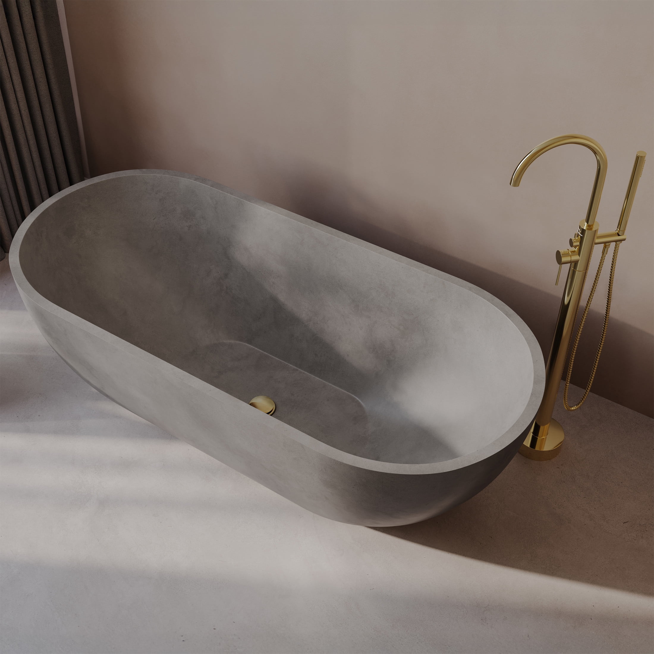 Claire 60" Freestanding Concrete Bathtub in Gray, Drain Included