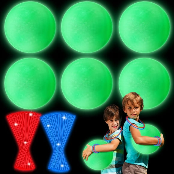 Hiboom 110 Pcs 10 Pouces Balles à Propulsion Phosphorescentes Dodgeballs Ensemble Comprend 6 Pcs Ballon de Terrain de Jeu avec Pompe 100 Bâtons Lumineux Sac de Rangement pour Terrain de Jeu
