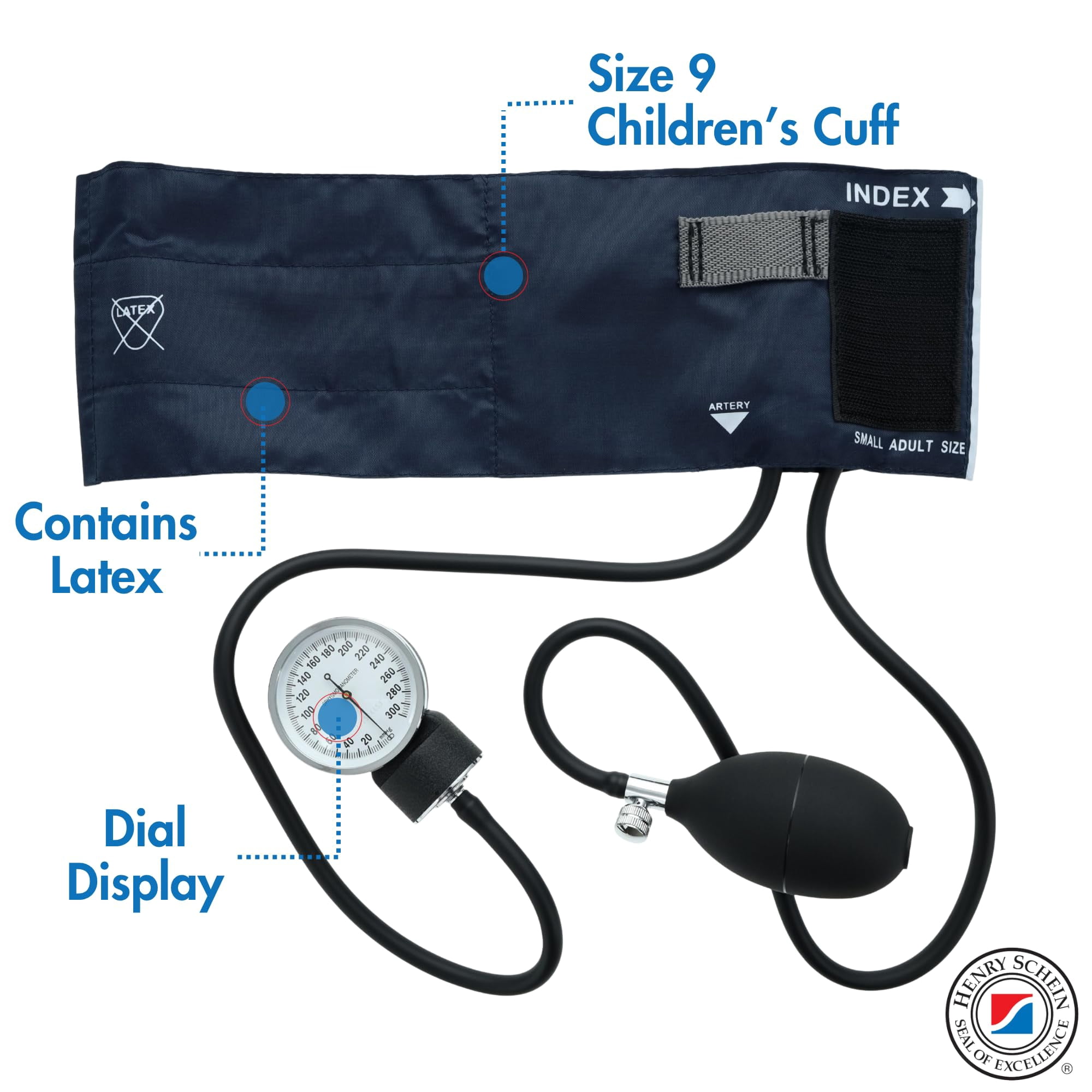 Child Pro Aneroid Sphygmomanometer – Pediatric Size 9 Navy Blue Cuff, Manual Blood Pressure Monitor, Reusable, Dial Display, Includes Leatherette Carrying Case – 1 Count