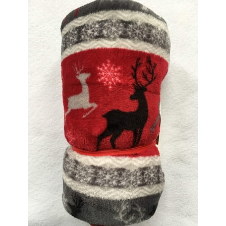 Christmas Reindeer and Snowflake Velvet Plush Blanket Throw