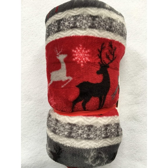 Christmas Reindeer and Snowflake Velvet Plush Blanket Throw