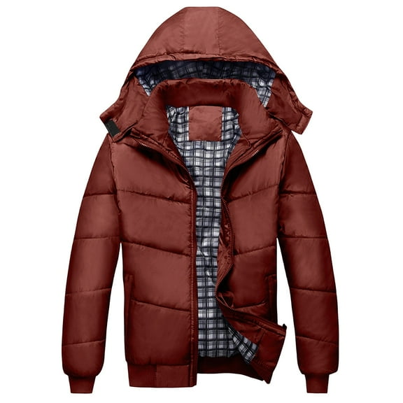 Kaemgyyd Men's Hooded Winter Coat Long Sleeve Warm down Puffer Jacket Fashion Thicken Zipper Quilted Ski Outwear with Pockets