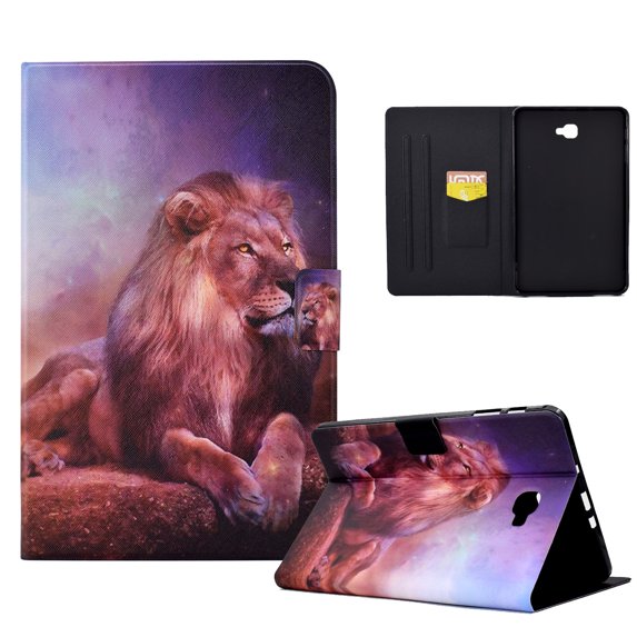 SaniMore for Samsung Galaxy Tab A 10.1 inch SM-T580/T585 Case, PU Leather Wallet Flip Case Auto Wake/Sleep Card Slots Multiple Viewing Angles Full Wrap Protective Fashion Case, Lion