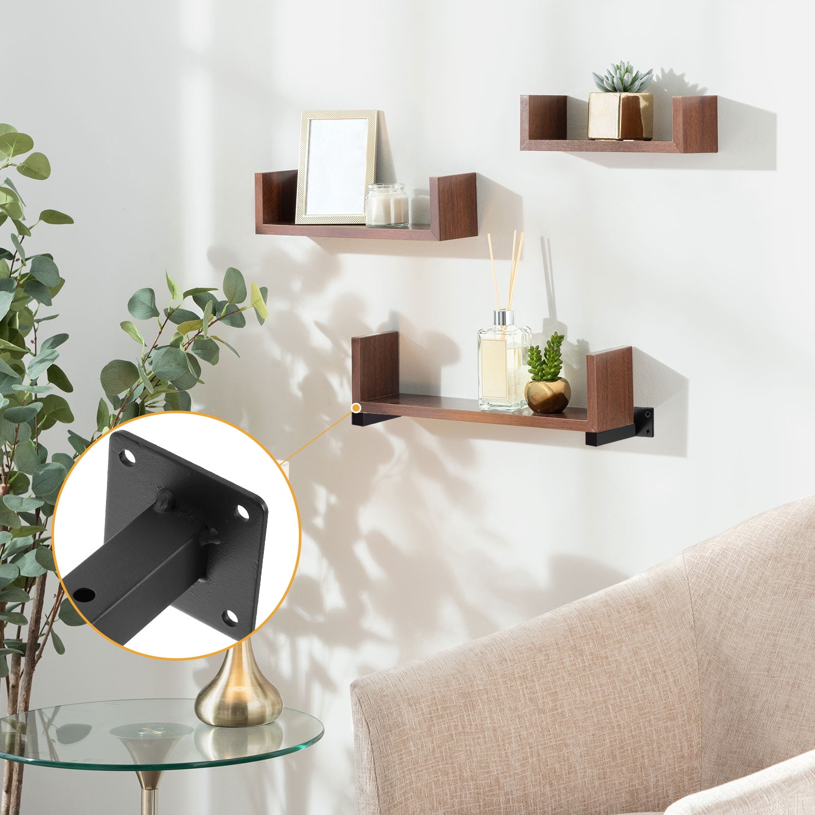 Uxcell Floating Shelf Bracket,4Pack 12 Inch Iron Hidden Wall Mounted Shelf Supports with Screws and Expansion Tube