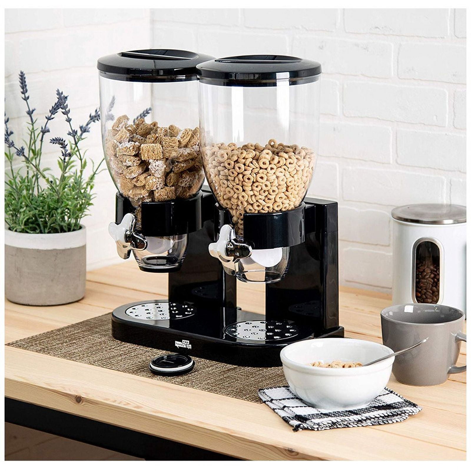 Cereal Dispenser Countertop, 2 Pack 2L Large Capacity Cereal Container Airtight, Double Dry Food Dispenser for Small Size Nut, Candy, Beans, Rice, Pantry Kitchen Organizer