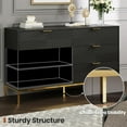 thumbnail image 6 of Modern Glam Black 6 Drawer Dresser, 54" Wide Wood Chest of Drawers with Fluted Chevron Fronts, Gold Metal Handles & Base, Luxury Bedroom Storage Cabinet for Modern Home, 6 of 8