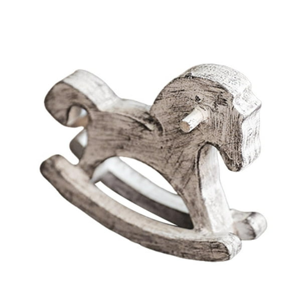 Caballo mecedor de madera para decoración de mesa, pequeño, adorno para centro de mesa, decoración artística Blanco