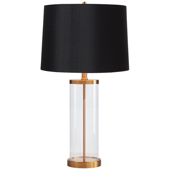 360 Lighting Table Lamp Fillable 26" High Clear Glass Gold Cylinder Black Hardback Drum Shade for Living Room Bedroom Nightstand