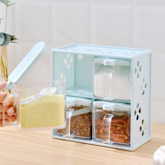 EGNMCR Kitchen Gadgets, Kitchen Accessories Transparent Seasoning Box With Handle And Spoon Seasoning Storage Container Rack Combination Set With Detachable Seasoning Bottle Seasoning storage