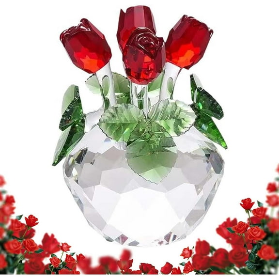 Red Rose Figurine Ornament Spring Bouquet Glass Flowers Glass Flowers Figurines Blown Glass Valentine's