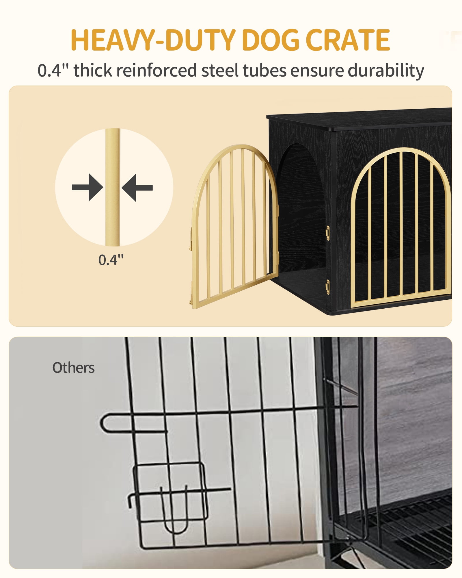 39.4" Dog Crate Furniture, Dog Kennel Indoor Arched Door Design for Small/Medium/Large Dog