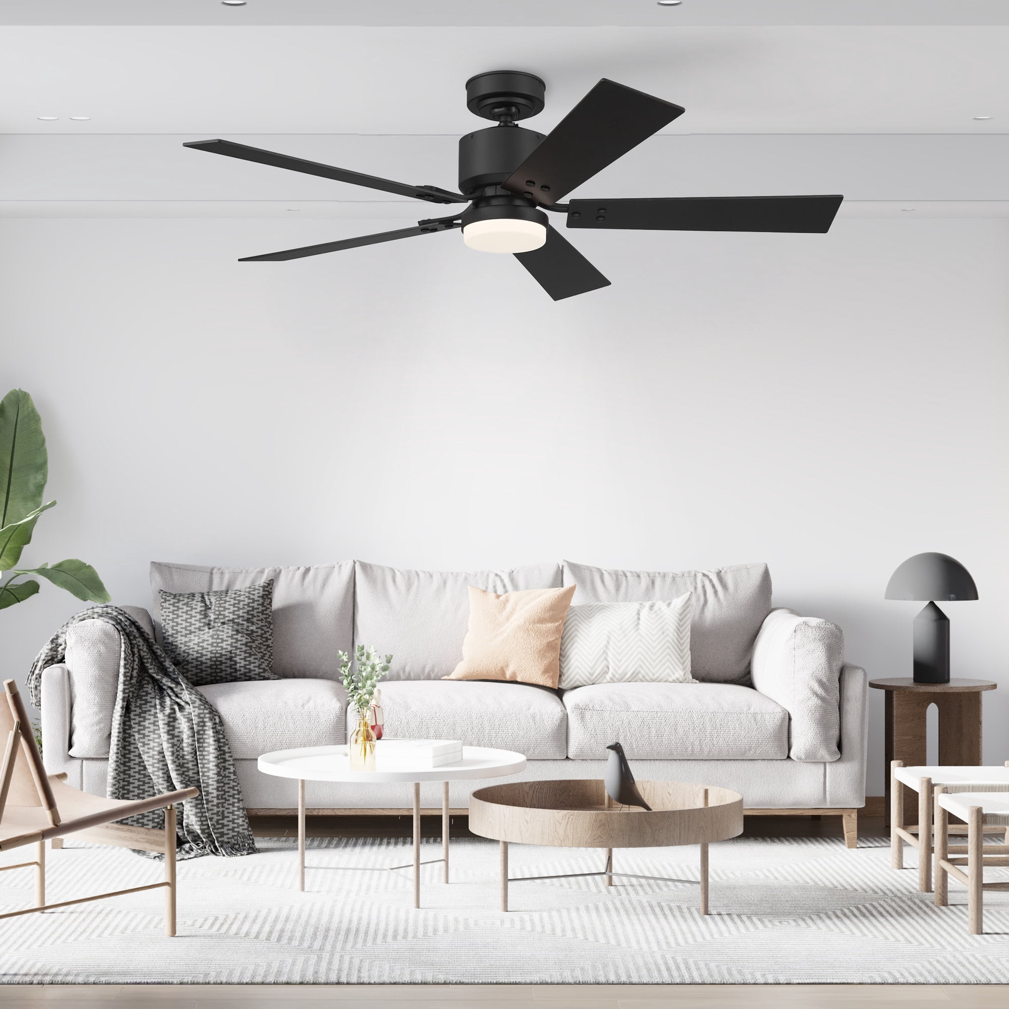 Matte Black 52 Inch 5 Blade Indoor Ceiling Fan, Ideal for Bedrooms and Living Rooms, Quiet DC Motor, LED Light with Remote, Eleve Comfort