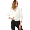 thumbnail image 1 of INSPIRE CHIC Blusa de las camisas de manga larga abotonadas del cuello del soporte de la oficina del trabajo de las mujeres blanco XL, 1 of 6