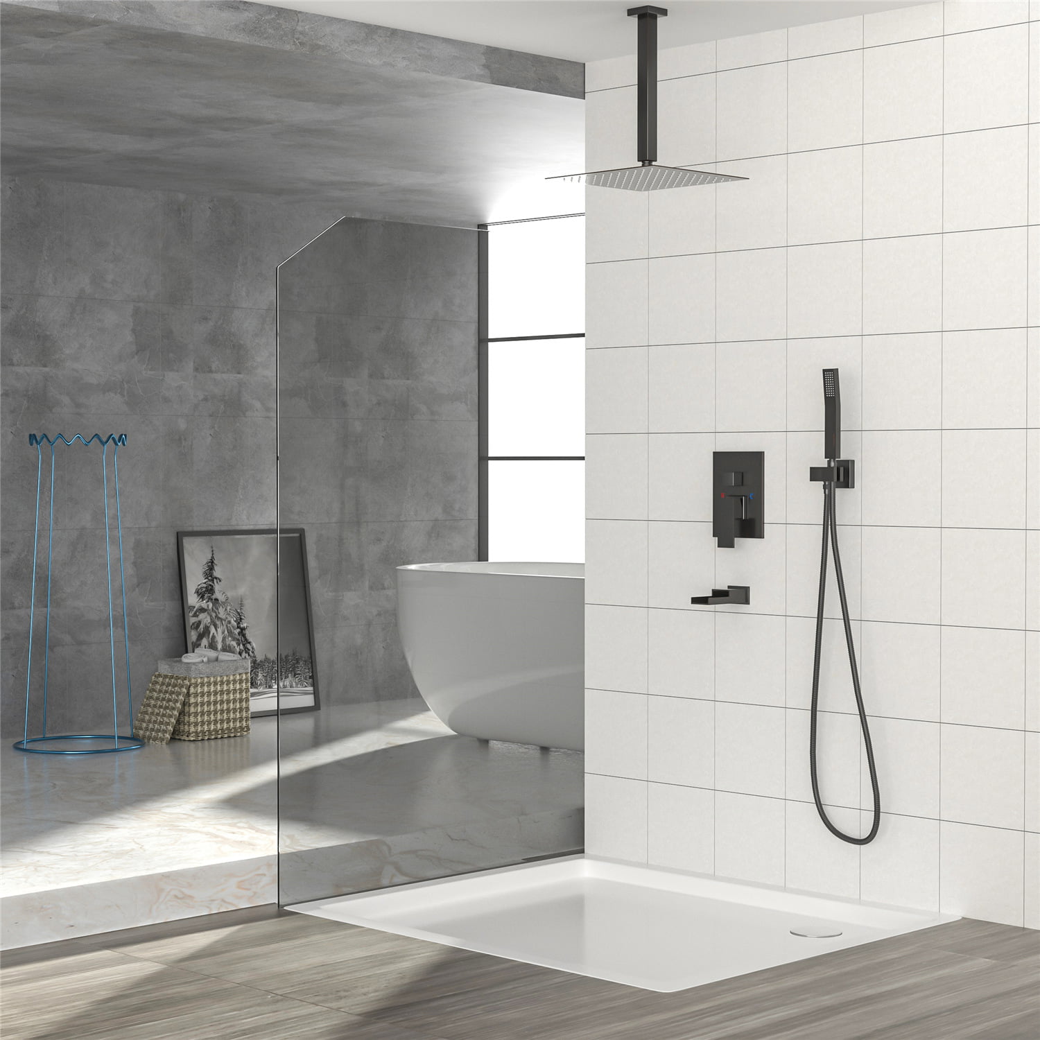 Bathroom Wall Mount Rain Mixer Shower Combo System Shower Head Handheld Set ORB 
