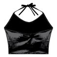 thumbnail image 6 of Shiny Metallic Crop Camisole Tops for Women Halter Neck Low Back Sparkly Pu Leather Cami Tank Tops Disco Party Clubwear, 6 of 6