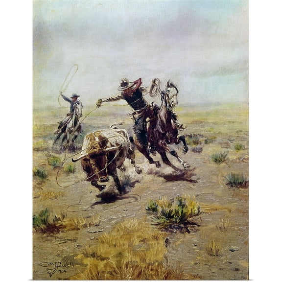 Great BIG Canvas | Rolled Charles Marion Russell Poster Print entitled Cowboy Roping a Steer