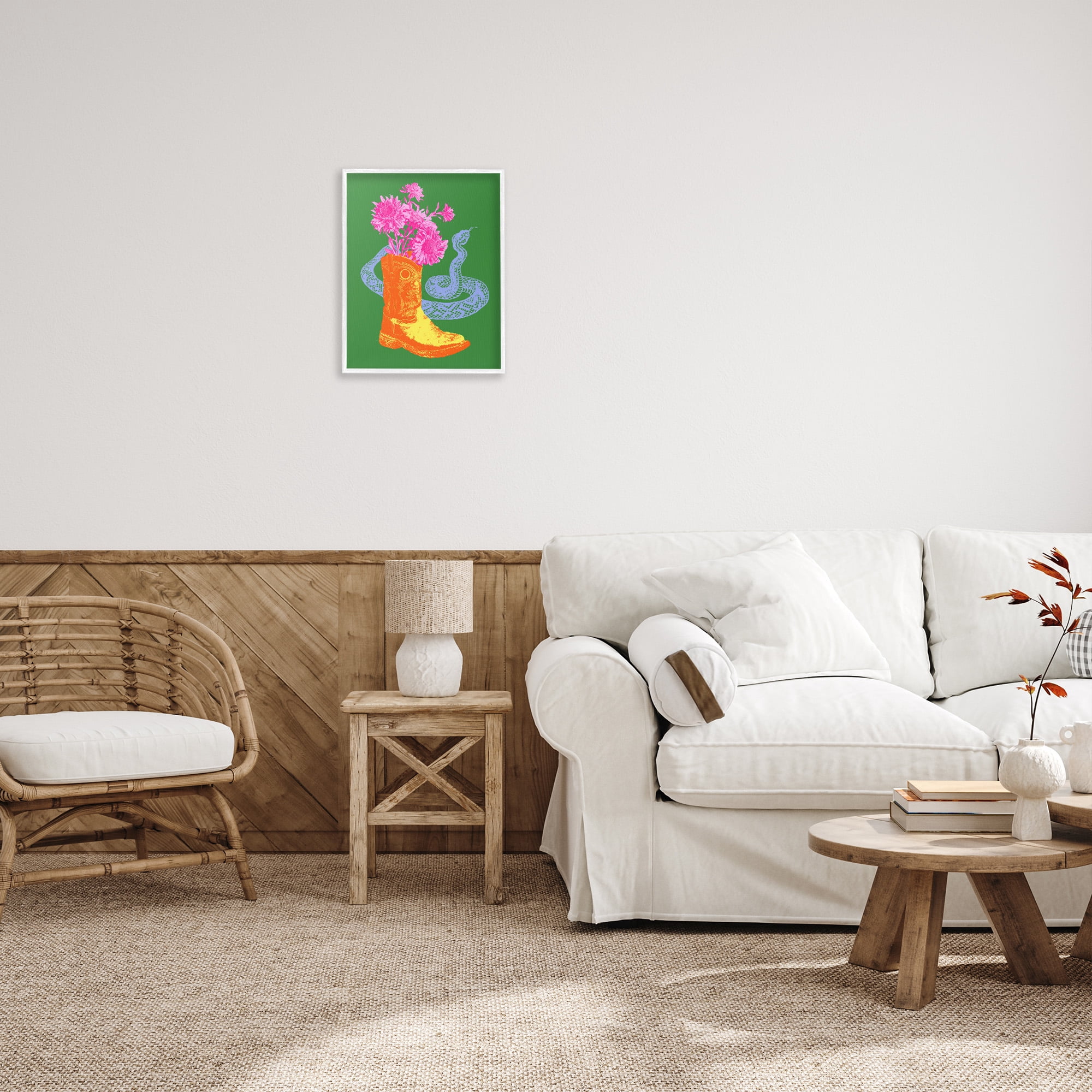 Stupell Industries Modern Snake & Boot Botanical & Floral Painting White Framed Art Print Wall Art, 16 x 20
