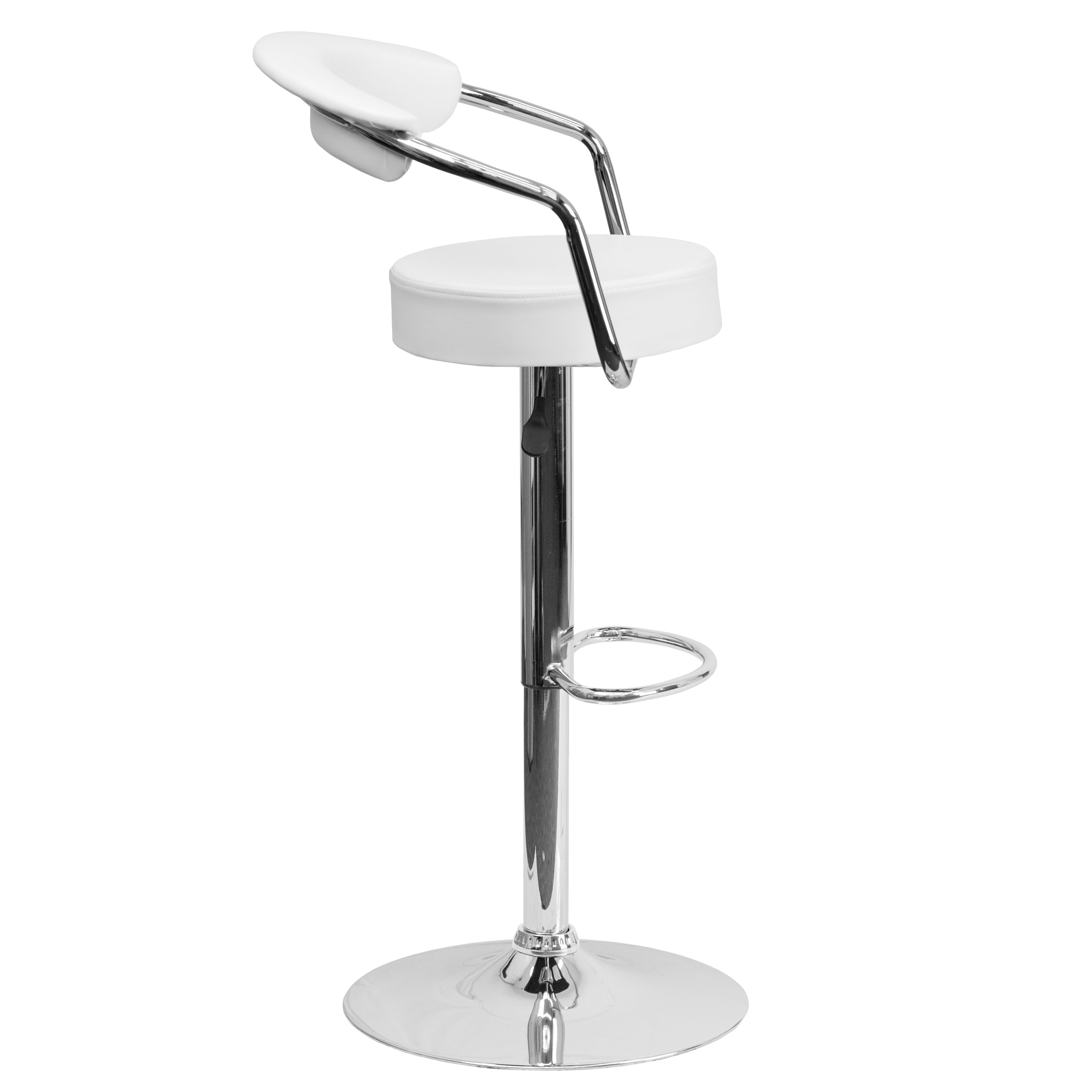 Flash Furniture Taft 2 Pk. Contemporary White Vinyl Adjustable Height Barstool with Arms and Chrome Base