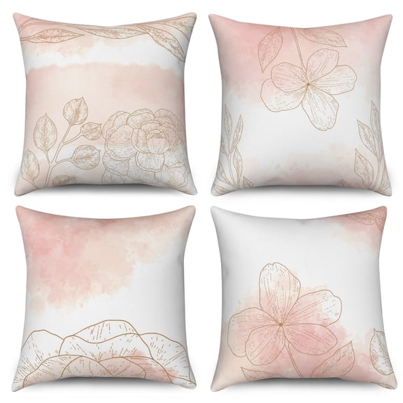 Dashan Pink Floral Throw Pillow Covers 18x18 Set of 4,Vintage Flower Decorative Pillow Cases for Bedroom Sofa Couch