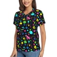 thumbnail image 2 of Fuzoiu Geometric 1980s Styled Print Women's Classic V-Neck T-Shirt, Short Sleeve V Neck Tees for Casual Everyday Wear,Casual Fit Tee,Summer Fashion Tops-X-Large, 2 of 5