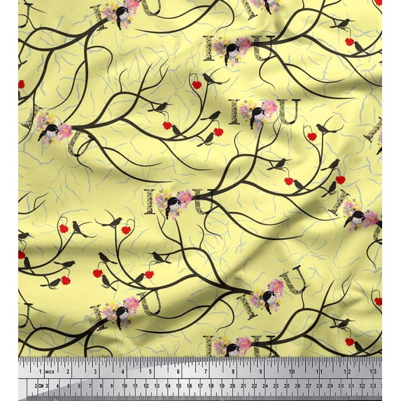 Soimoi Rayon Fabric Floral,Rat & Cat Artistic Print Sewing Fabric Yard 56 Inch Wide