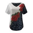 thumbnail image 3 of Pompotops Femmes Été Impression de Fleurs Manches Courtes V-Cou en Vrac T-Shirt Chemisier Tops, 3 of 4