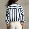 thumbnail image 4 of Rexolia Women's Striped Button Down Shirt Regular Fit Long Sleeve Business Casual Navy L, 4 of 6