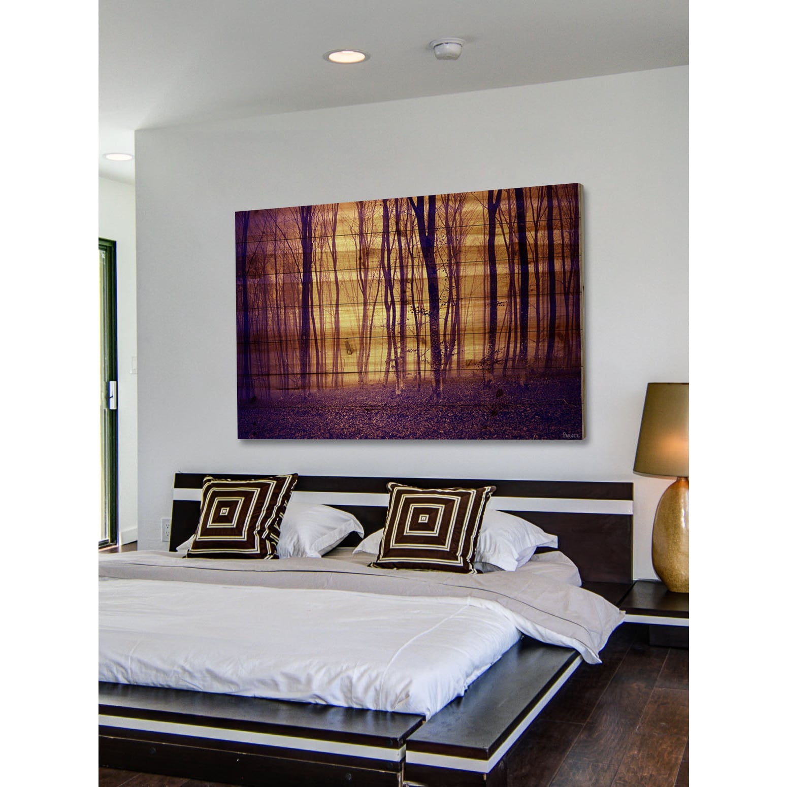 Parvez Taj "Crimson Forest" Painting Print on Natural Pine Wood