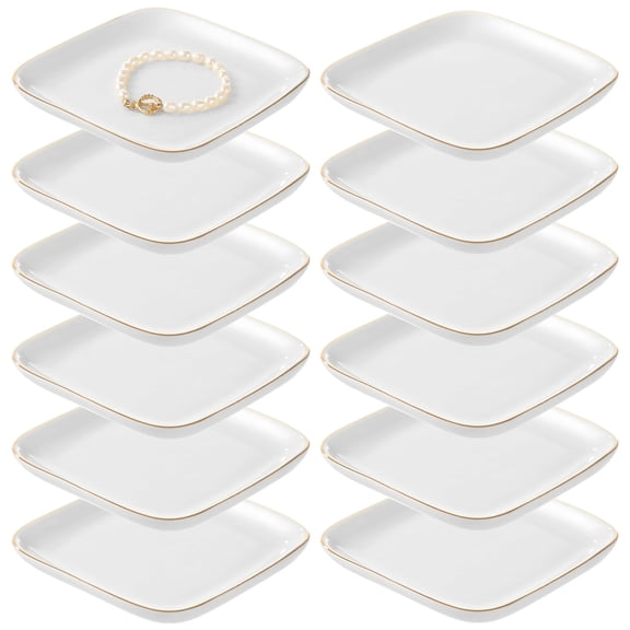 12 Pcs Ceramic Jewelry Tray Set, 4.5 inch Square Elegant Ring Dish Organizer, White Decorative Trinket Bowls for Necklace, Earring, Bracelet, Vanity & Desk Top Display