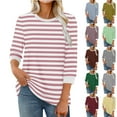 thumbnail image 5 of Fancifize Women Striped Tops 3/4 Sleeve Crew Neck Blouse Color Block Shirt Casual Loose Fall Fashion Outfits, 5 of 5