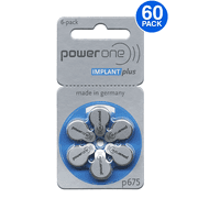 Power One Size 675 No Mercury Cochlear Implant Batteries (60 batteries)