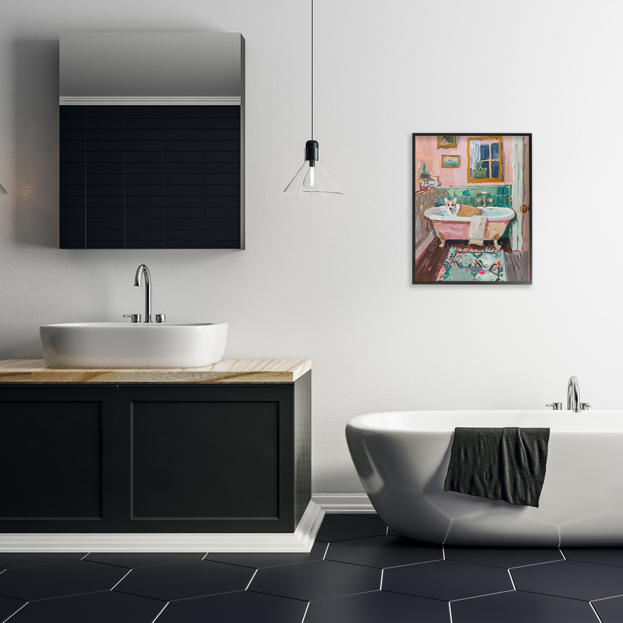 Stupell Industries Corgi in Pastel Tub Black Framed Giclee Art, design by The Prints Vibe