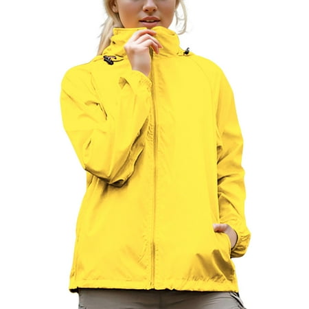 Womens Plus Size Rain Jackets Casual Fashion with Zipper Pockets Long Sleeved Hooded Sunscreen Coats