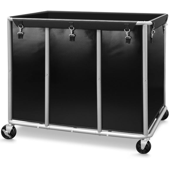 Commercial Laundry Cart with Wheels 420L Sturdy Steel Frame Heavy Duty Rolling Laundry Hamper on Wheels Big Laundry Basket with Removable Waterproof Liner Bag, 400 lbs Load, Black