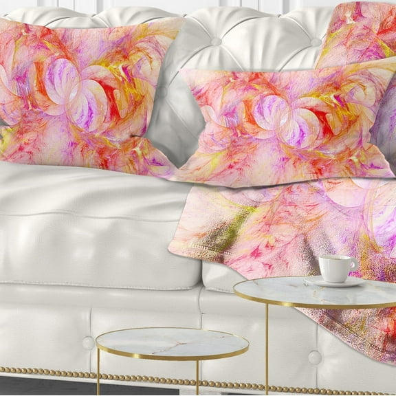 Designart Red Yellow Fractal Glass Texture - Abstract Throw Pillow - 12x20