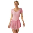 thumbnail image 1 of Oyolan Justaucorps de Ballet pour Femmes, Robe de Danse à Manches Courtes, Justaucorps de Gymnastique Rose TG, 1 of 6