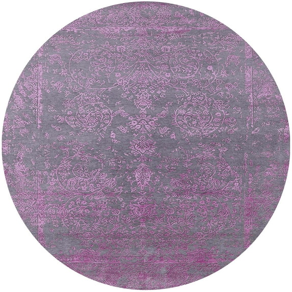 Ahgly Company Indoor Round Mid-Century Modern Purple Oriental Area Rugs, 6' Round