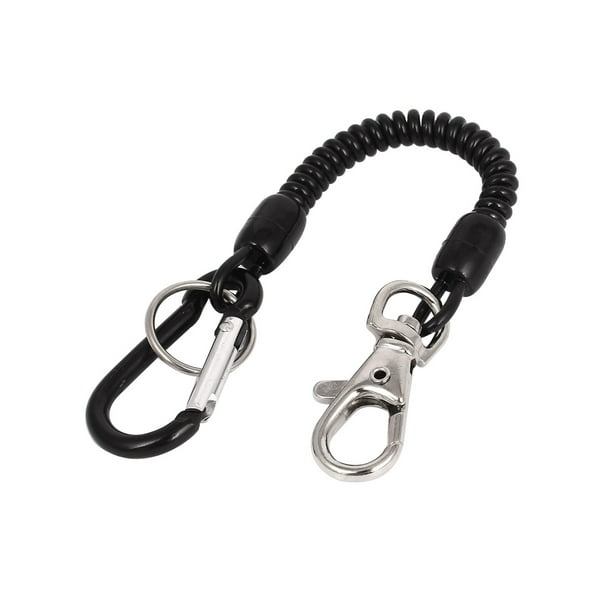 Unique Bargains Metal 4" Black Carabiner Ring Spring Coil Key Chain