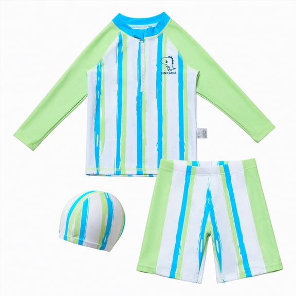TOWED22 Toddlers Baby Boys 3-Piece Swimsuit Set Swimwear Bathing Suit Rash Guards with Hat UPF 50 Blue,5-6 Y
