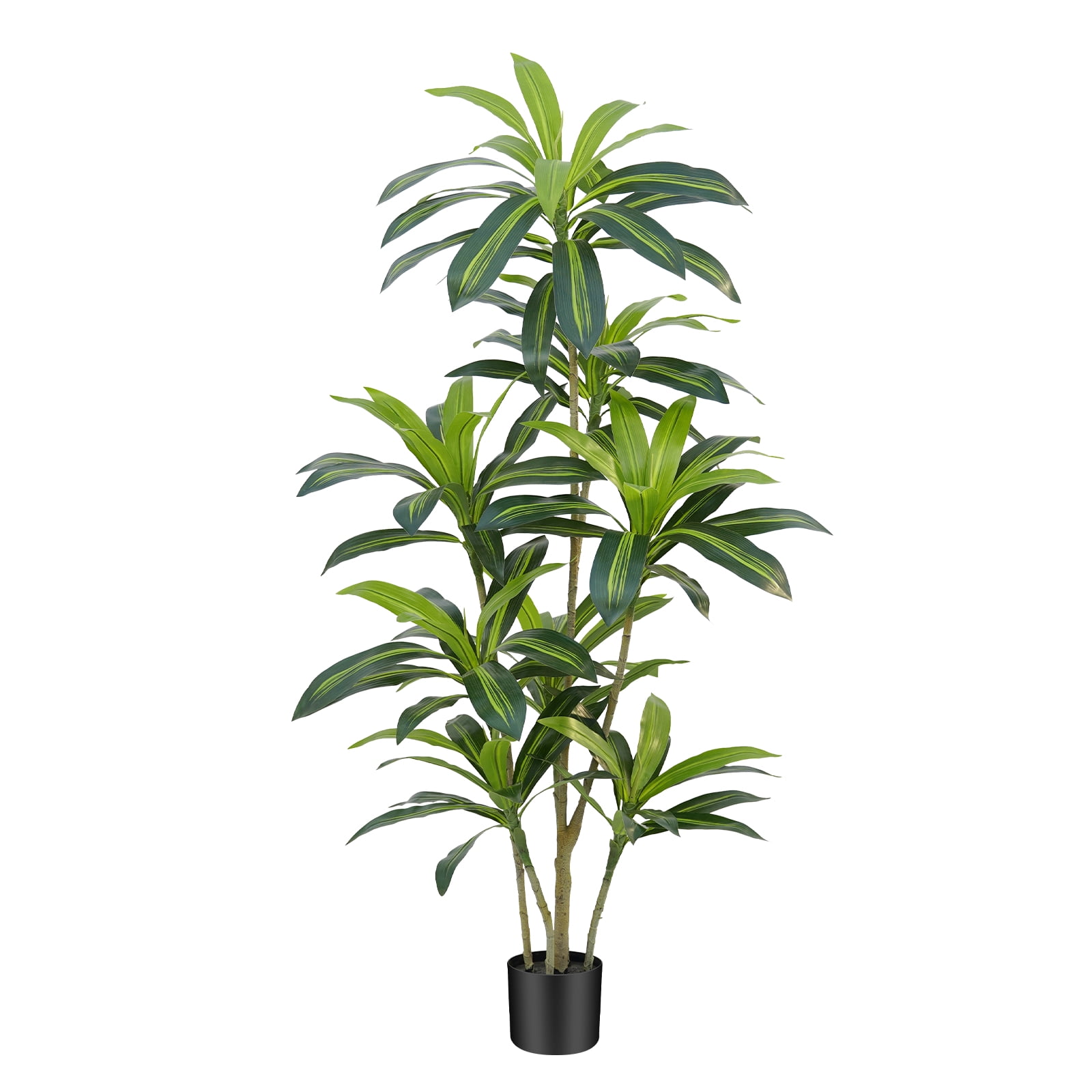 Dracaena Plant Artificial Tree 5Ft Tall Fake Tropical Floor Plants Potted (Real Touch) Artificial Silk Tree Leaf Faux Trees Black Tall Planter for Home Office Living Room Indoor Outdoor Decor